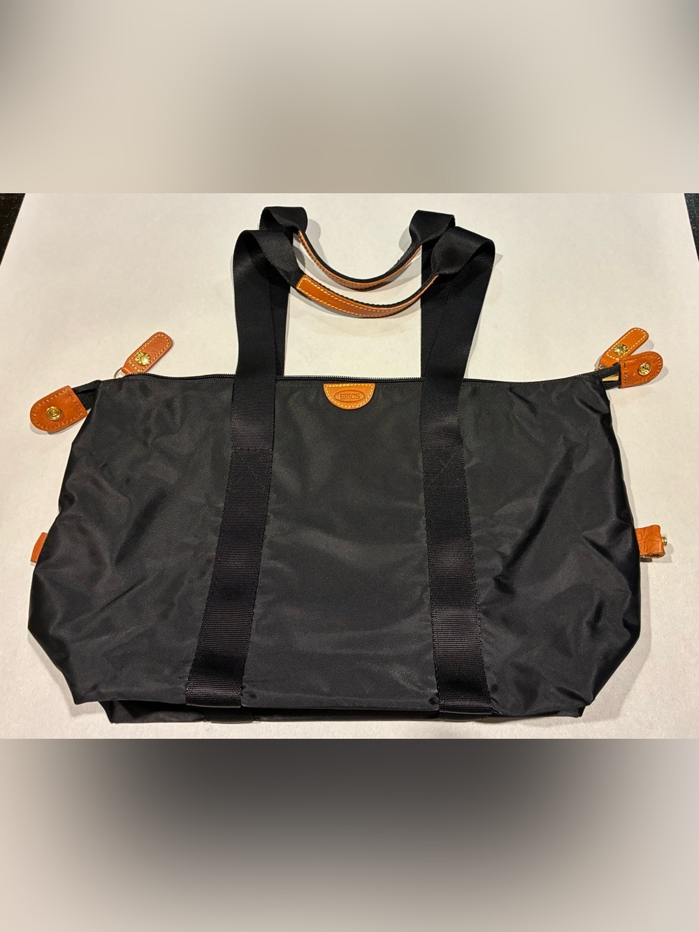 Brics Tote Nylon Leather Accents Zip Top Black Medium